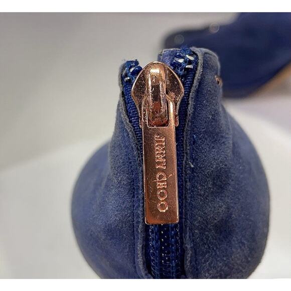 Jimmy Choo Blue Suede Silver Bronze Studded Peep Toe Booties Size EU 40 - Picture 9 of 11